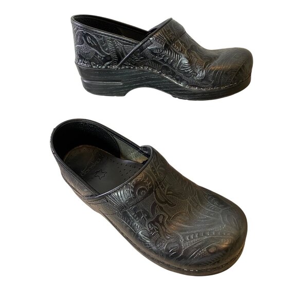 Dansko Womens Black Embossed Leather Clogs Size 40 - Picture 2 of 9